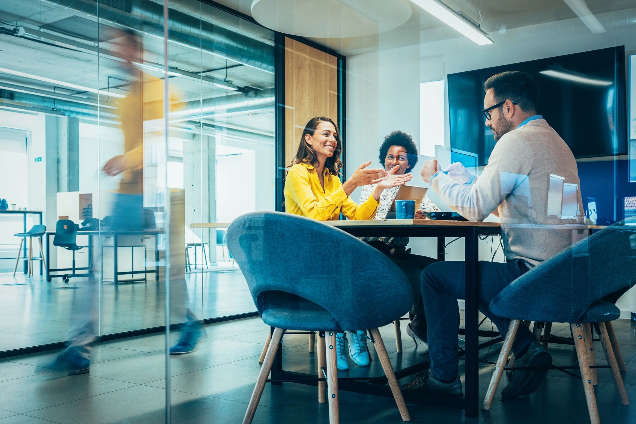Businesspeople collaborating in a modern workplace